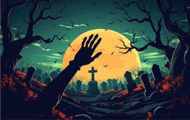 Ilustración para Halloween Zombie Party sobre fondo oscuro