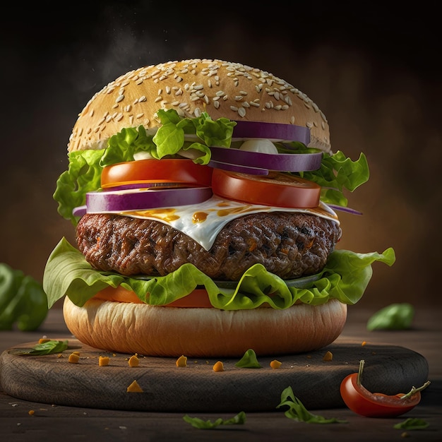 Ilustración de hamburguesa de carne sabrosa IA generativa