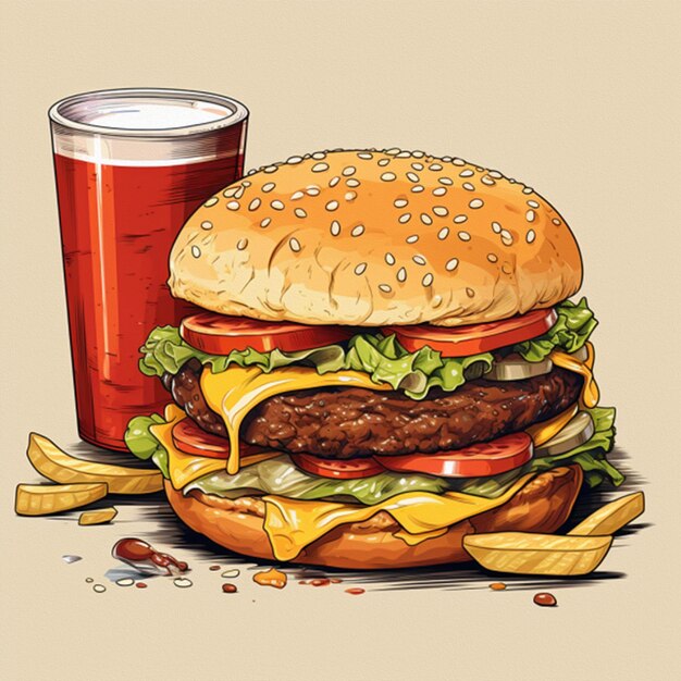 Foto ilustración de la hamburguesa y la coca-cola