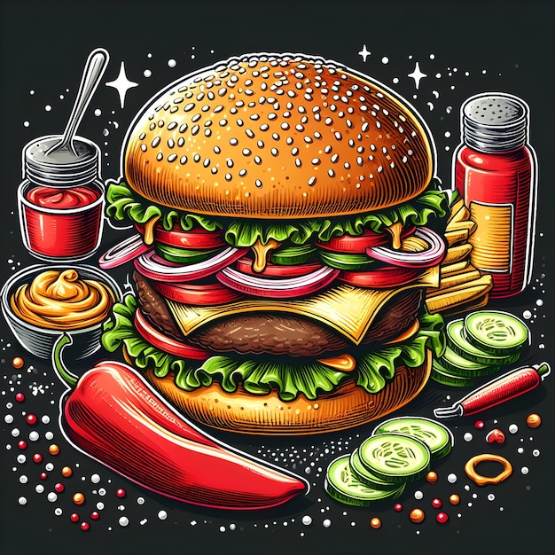 Ilustración de hamburguesa dibujada a mano