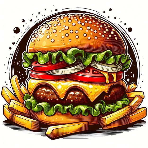 Foto ilustración de hamburguesa dibujada a mano