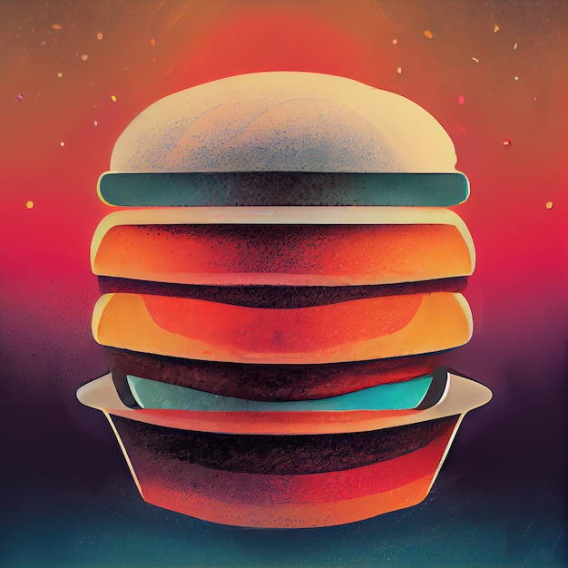 Ilustración de hamburguesa grande casera futurista gran hamburguesa con queso apetitosa aislada en respaldo degradado