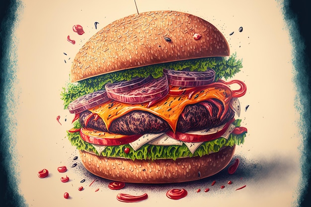 Ilustración de una hamburguesa hecha a mano