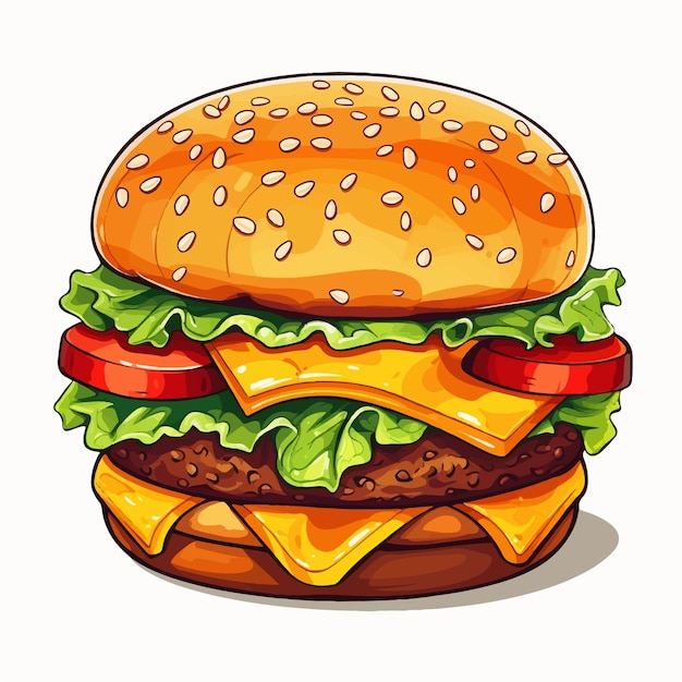 Ilustración de hamburguesa de IA Estilo de dibujos animados Arte Fondo blanco