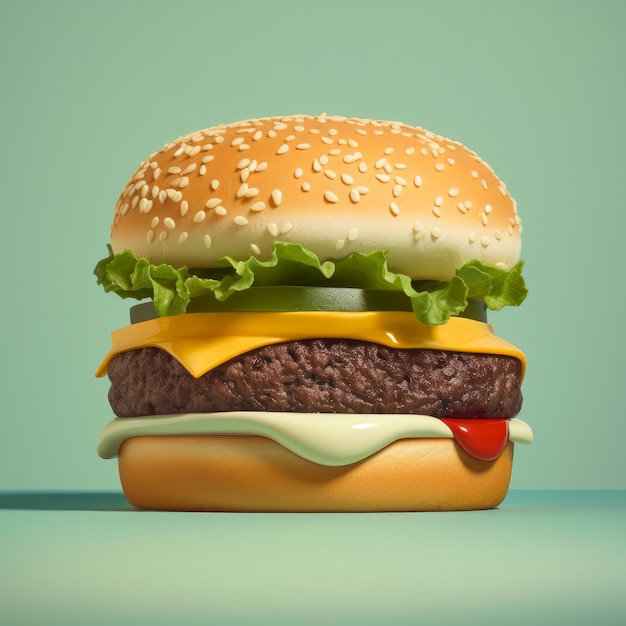 Ilustración de hamburguesa jugosa sobre fondo abstracto