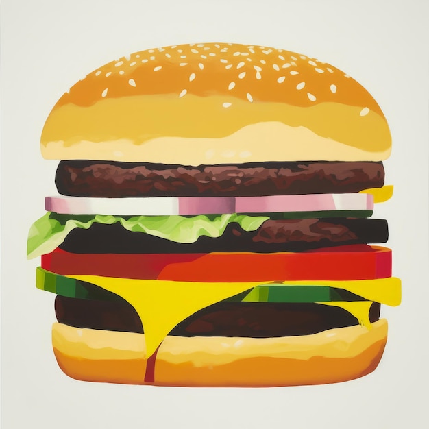 Ilustración de hamburguesa jugosa sobre fondo abstracto