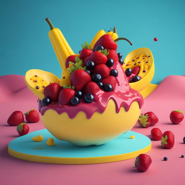 Ilustración de helado 3d banana split helado generado por IA