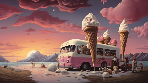 Foto ilustración de helado diseño de fondo vibraciones de verano hielo fresco