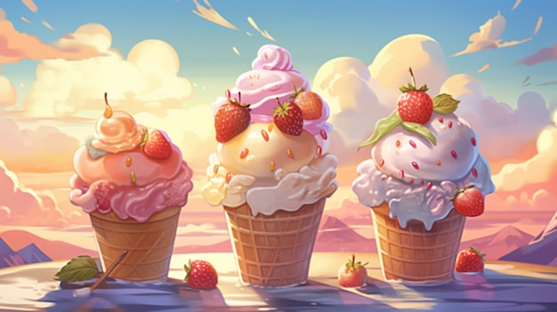 Ilustración de helado dulce a generativo