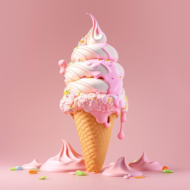 Ilustración de helado dulce rosa AI Generativo