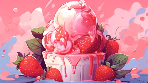 Ilustración de helado de fresa