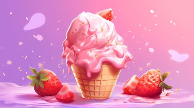 Ilustración de helado de fresa