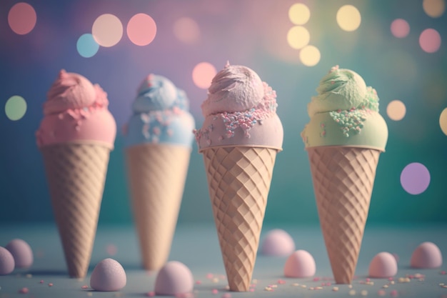 Ilustración de helado sobre fondo pastel IA generativa