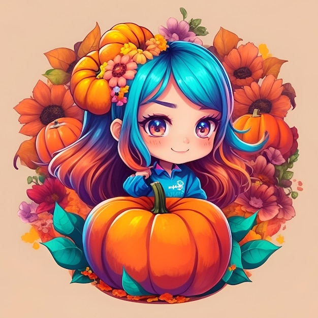 Ilustración de una hermosa chica en un diseño redondo de marco de frutas