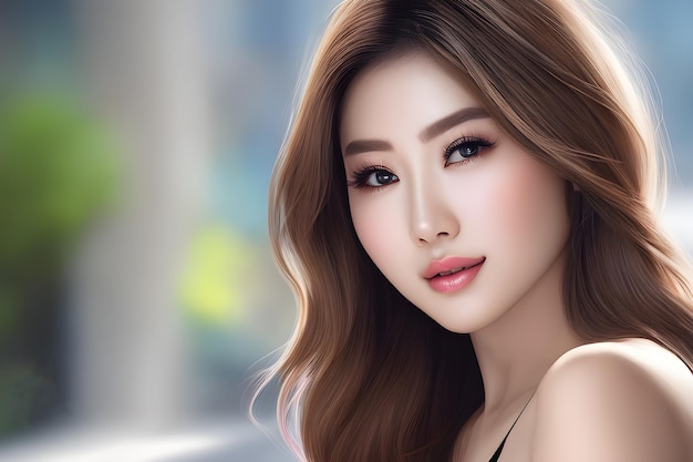 Ilustración de una hermosa dama asiática coreana japonesa china