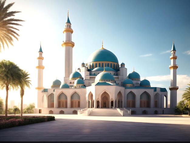 Ilustración de la hermosa mezquita brillante y el Ramadán cultura islámica y la luz del solAI generado