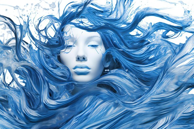 Foto ilustración de una hermosa mujer con cabello azul en el agua