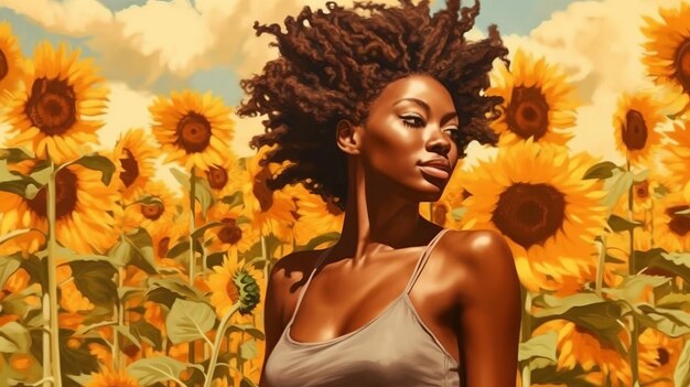Ilustración de una hermosa mujer negra caminando en el sol