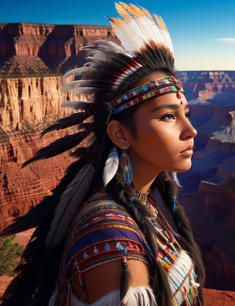Ilustración de una hermosa niña nativa americana