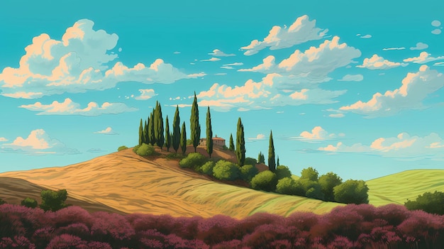 Foto ilustración con una hermosa vista de las colinas de la toscana italia