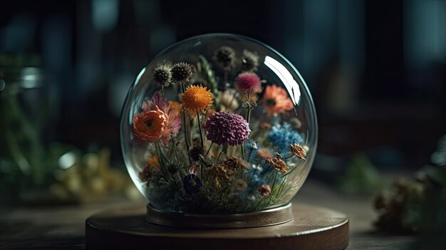 Ilustración de hermosas flores y motivos florales en un elemento 3d realista