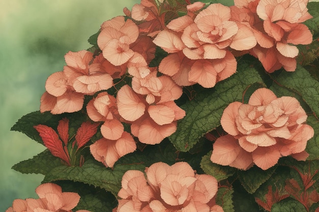 Ilustración de hermosas flores rojas con fondo de hojas verdes