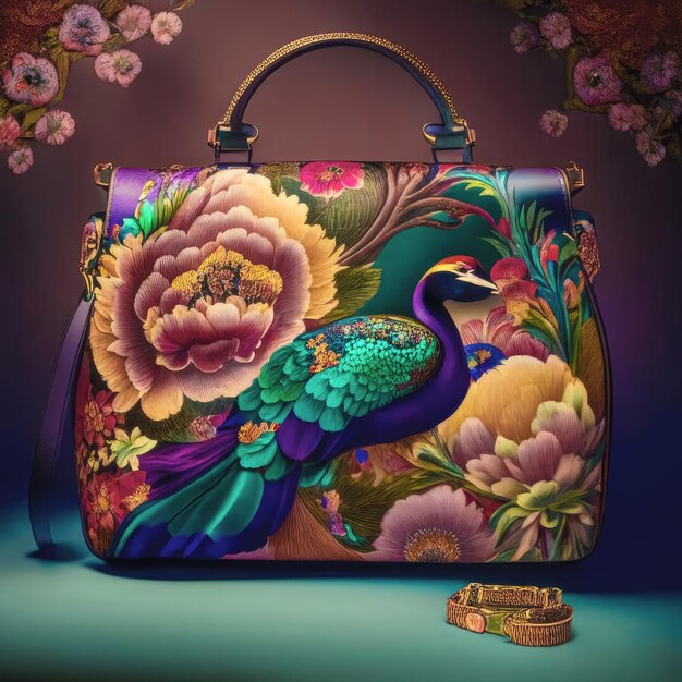 Ilustración de un hermoso bolso de mujer con un patrón oriental brillante