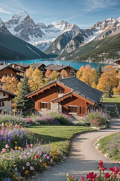 Foto ilustración de un hermoso paisaje de los alpes