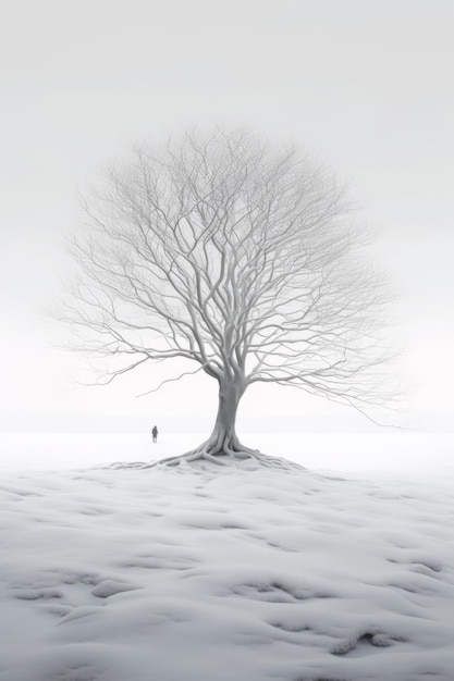 Ilustración hermoso paisaje de gran árbol y nieve invierno Creado con tecnología Generativa AI