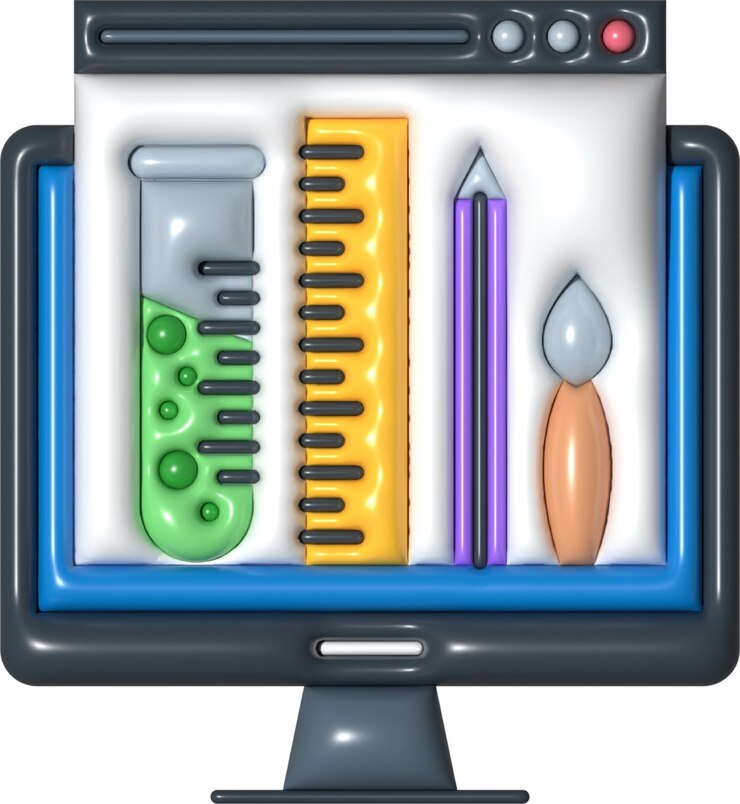 Foto ilustración de herramientas creativas en pantalla de computadora