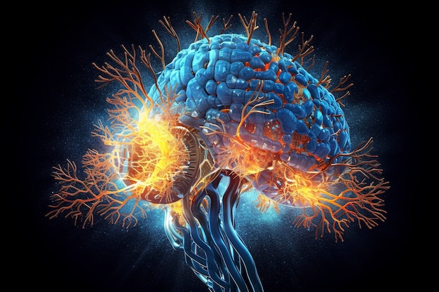 Una ilustración híbrida del cerebro computacional generada por Ai