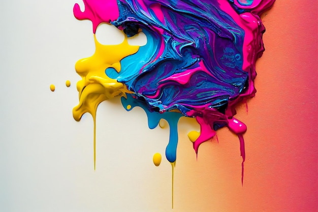 Ilustración hiperrealista de colores brillantes esparcidos en la pared