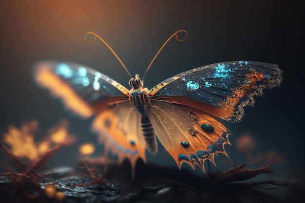 Ilustración hiperrealista de un insecto inspirado en mariposas en un primer plano ampliado