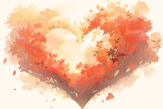 Ilustración de hojas de arce de otoño en forma de corazón Símbolo de la temporada de otoño