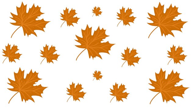 Ilustración de hojas de otoño marrones de diferentes tamaños sobre fondo blanco.