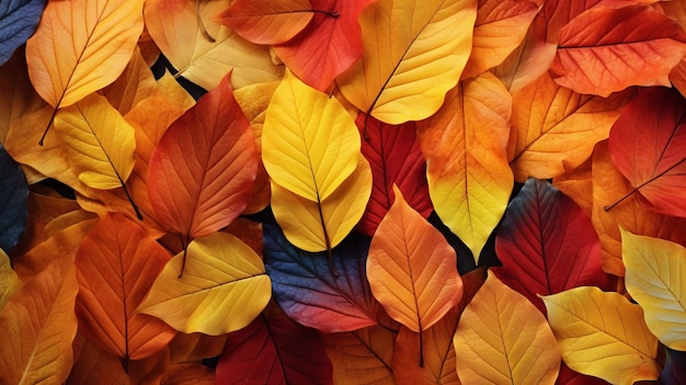 Ilustración de hojas de otoño vibrantes esparcidas por el suelo del bosque