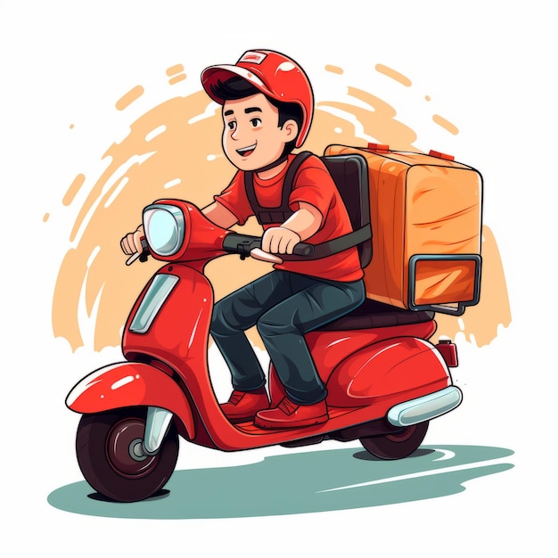 Ilustración de un hombre de entregas montando un scooter