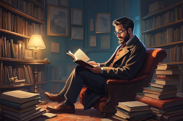 Ilustración de un hombre leyendo