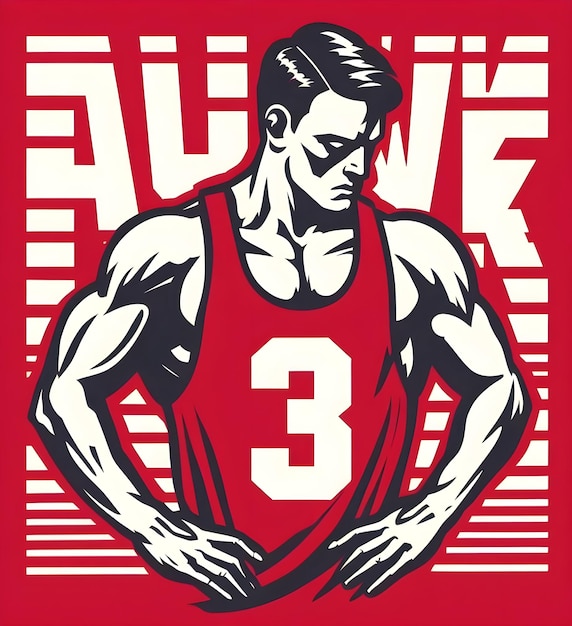 Foto una ilustración de un hombre musculoso en una camiseta roja con el número 3 en ella