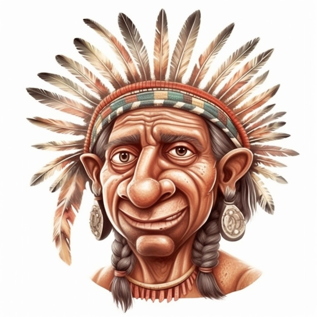 una ilustración de un hombre nativo americano con plumas en la cabeza ai generativo