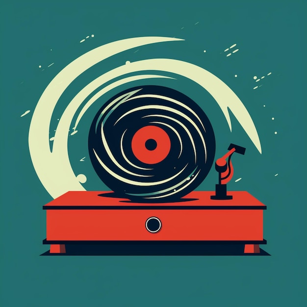 Foto ilustración de un hombre de pie en un tocadiscos con un registro en él generativo ai