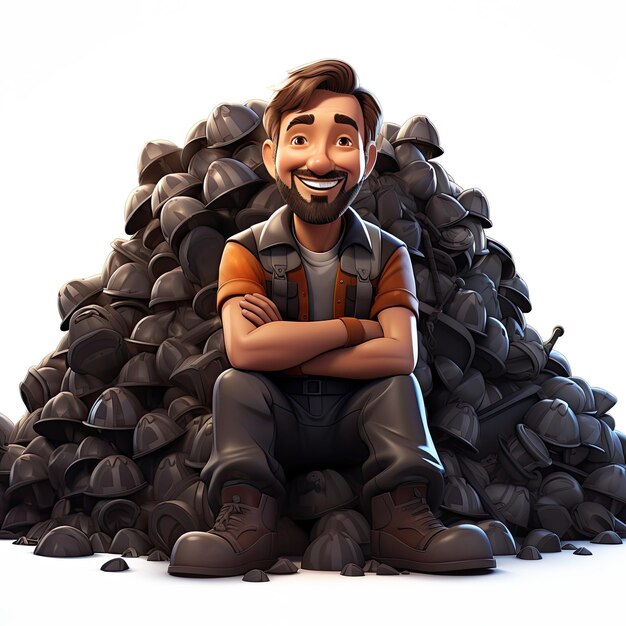 Ilustración hombre que extrae carbón con un pico