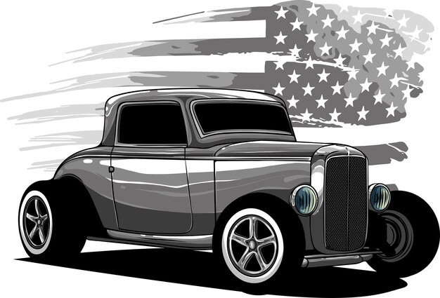 Foto ilustración de hot rod con bandera estadounidense