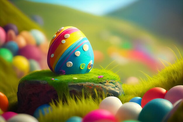 Ilustración de huevos coloridos de Pascua en estilo de dibujos animados AI