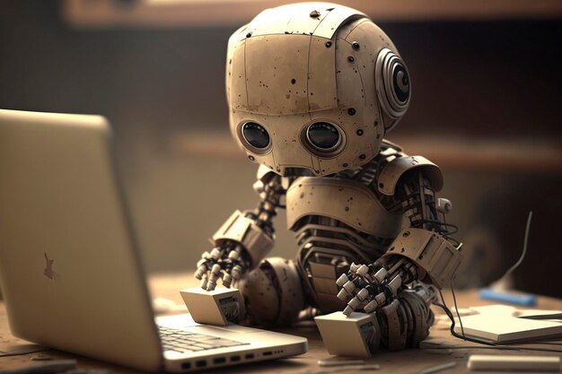Ilustración humanoide lindo trabajando en una computadora portátil