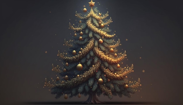 Ilustración de la IA generativa del árbol de Navidad decorado