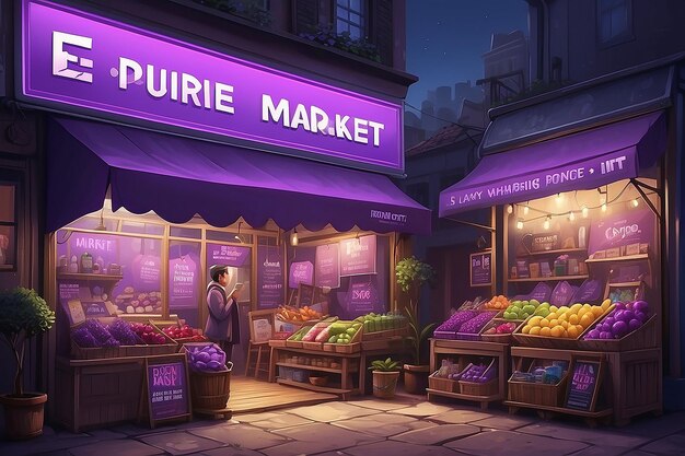 La ilustración icónica del mercado púrpura de EShop redefine el negocio en línea
