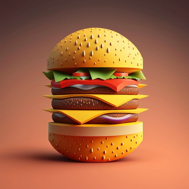 Ilustración de icono 3D de hamburguesa Ai generativo