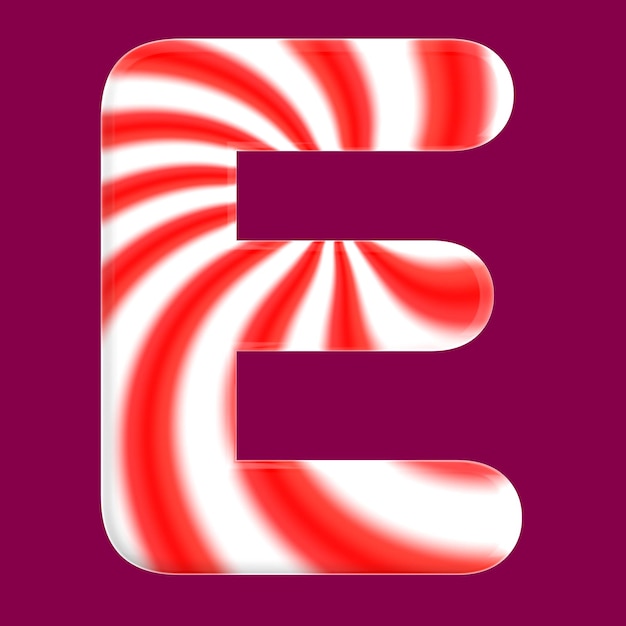 Ilustración de icono 3d de la letra e con textura de caramelo