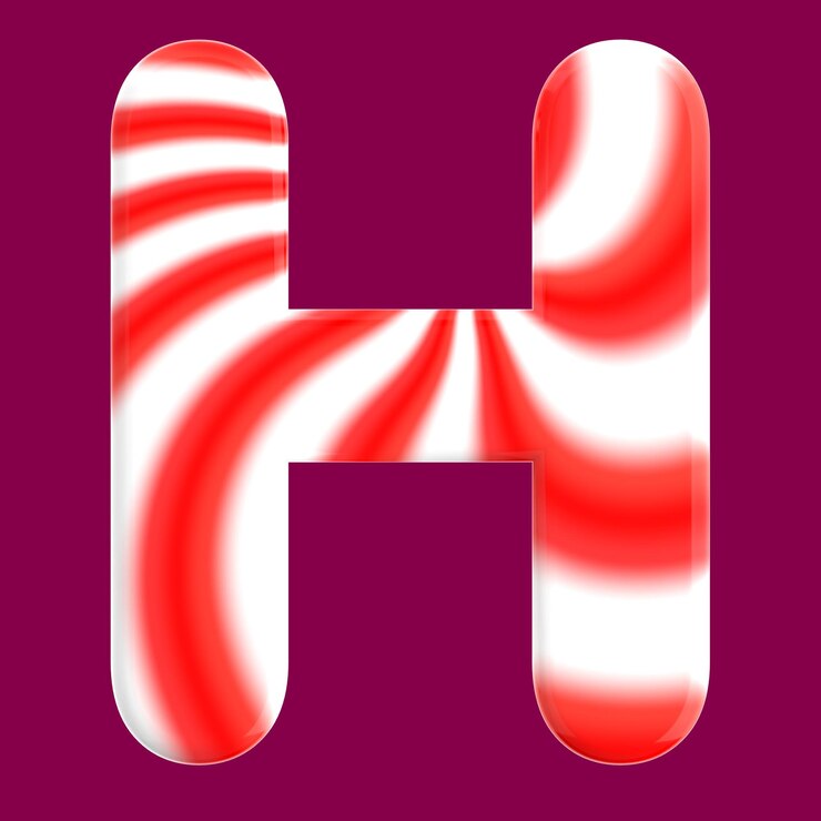 Foto ilustración de icono 3d de la letra h con textura de caramelo